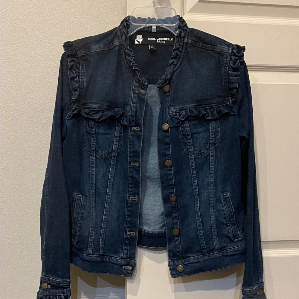 Karl Lagerfeld Ruffled Denim Jacket - Dark Blue